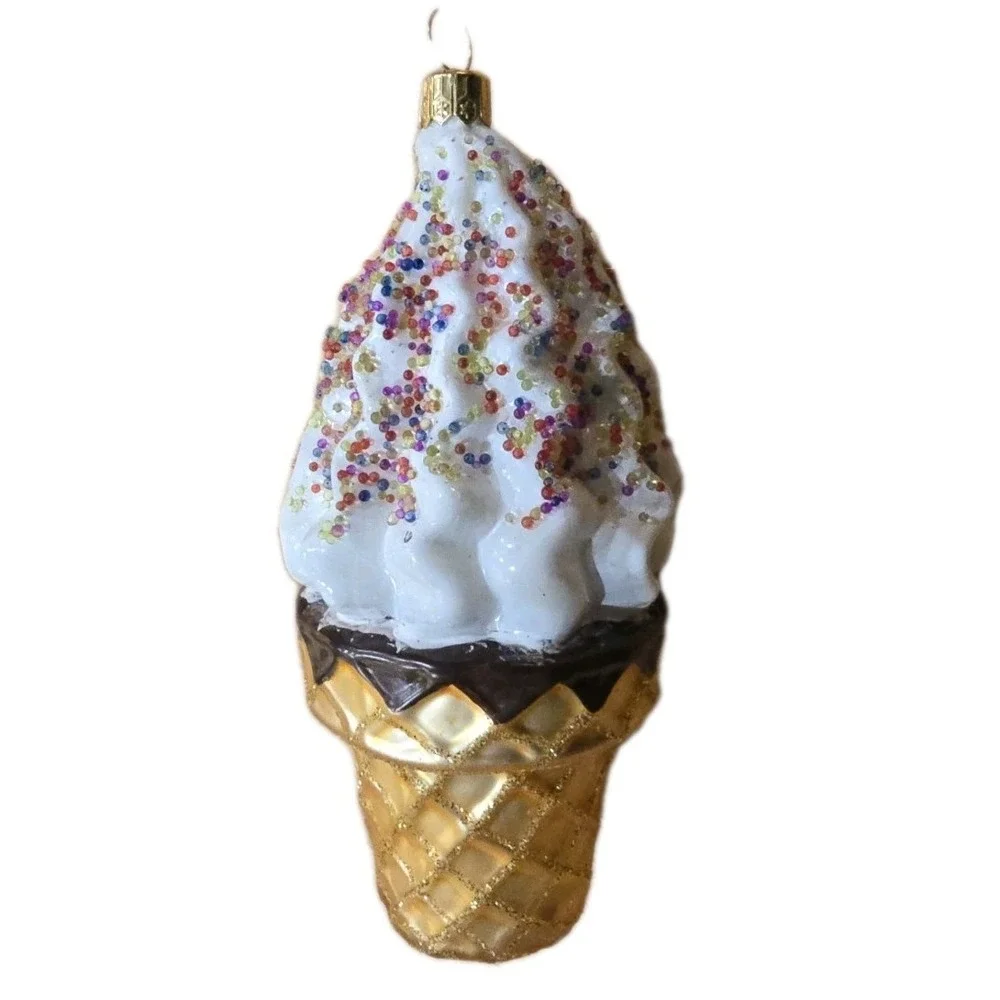 VTG Polish Glass Ice Cream Cone Ornament Sprinkles Waffle CmPolonaise Kurt Adler